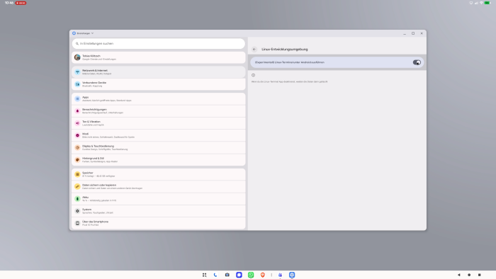 Über die Entwicklereinstellungen lässt sich die Linux-Entwicklerumgebung aktivieren. (Screenshot: Golem.de)